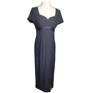Fairweather Navy Maxi Cocktail Dress-Sweetheart Neckline-Empire Waist-Slit-Sz 6